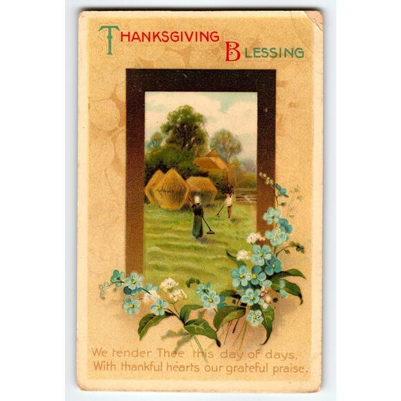 Thanksgiving Blessing Gottschalk, Dreyfuss & Davis Lithograph Postcard Gel Coat - Picture 1 of 2